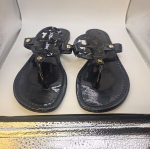 Tory Burch Miller Black Patent Leather Thong Sandals 8M